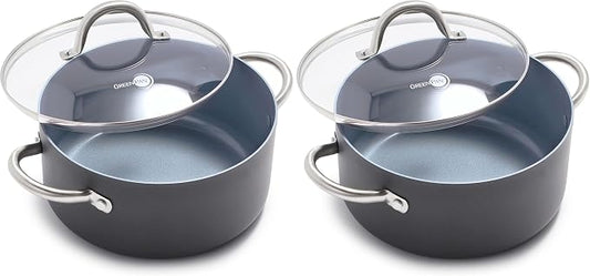 GreenPan Lima Hard Anodized 5QT Stock Pot with Lid, Healthy Ceramic Nonstick, PFOA PFAS-Free Nontoxic Pots and Pans, Oven & Broiler Safe Cookware, Stainless Steel Handles, Grayy (Pack of 2)