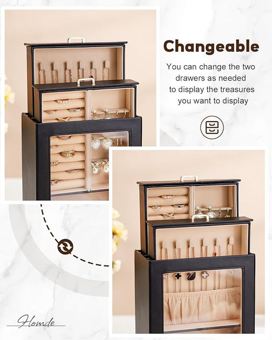 Homde Mothers Day Gifts Jewelry Organizer Box for Women Girls Necklaces Rings Earrings Bracelets Storage Case (Black + Gold)