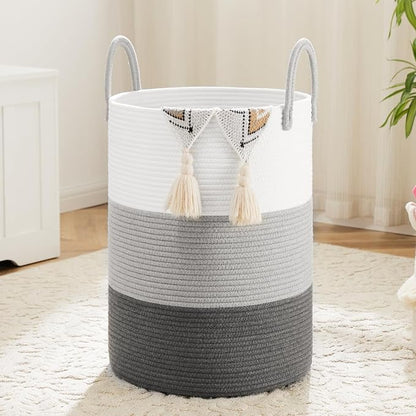 Artfeel Laundry Basket,Woven Cotton Rope Laundry Hamper,100L for Decorative Storage of Dirty Clothes,Toys and Blankets in Bathroom,Bedroom and Living Room