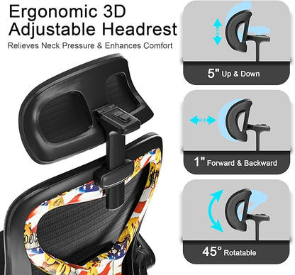 Office Chair for Back & Neck Pain Relief, Virgin Foam Seat, 2D Adjustable Lumbar & 3D Headrest, Flip-Up Armrests, Tilt & Rock for Relaxation (English, Black/UF)