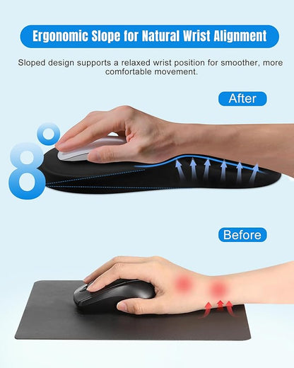 Ergonomic Mouse Pad with Wrist Rest, Slope Design Memory Foam Support, Smooth Lycra Surface, Non-Slip PU Base, Comfortable Mouse Mat for Office, Home, Computer Desk (Black)