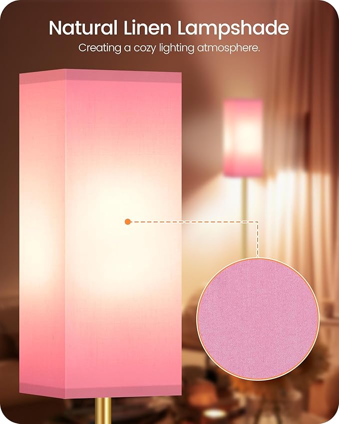 2Pack Floor Lamp, Pole with Foot Switch, Modern Standing Lamp Lampshade, Minimalist Freestanding Lamp (Bulb Not Included), for Living Room, Bedroom Office ETL Listed,Gold and Pink DP07LDP205