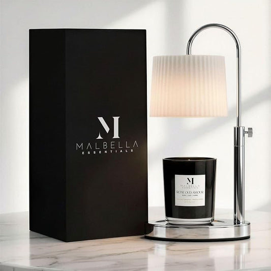Dimmable Glass Candle Warmer Lamp with Timer - Adjustable Height Candle Lamp Warmer with Timer (8H/4H/2H) - Wax Melter - Ideal Gift, fits Various Size Scented Candles - 02 Bulb - (Silver Chrome)