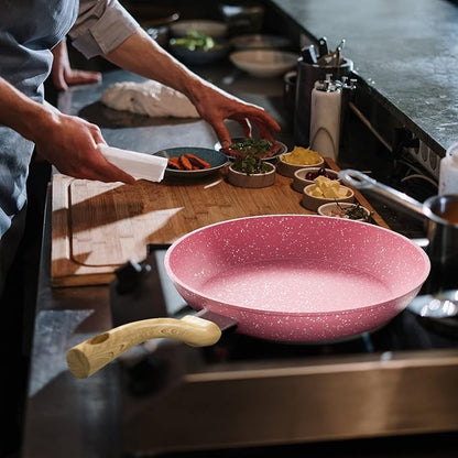 Innerwell 8-Inch Pink Nonstick Egg Pan, PFOA-Free Stone Cookware Skillet, Induction Compatible