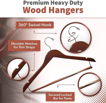 DEILSY™ Suit Hangers for Men with Open Bar 5 Pack Premium Brown Wooden Coat Hangers Pants Durable Suit for Closet Organization - Jacket Hanger Wood Clothes