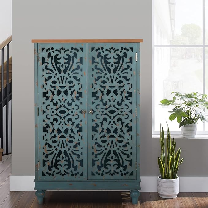 Sophia & William Tall Storage Cabinet 47.4", Decorative 2-Door Tall Accent Cabinet for Living Room, Dining Room, Blue
