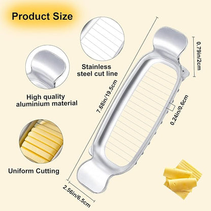 Butter Slicer Cutter & Cheese Cutter–Multi-Use Kitchen Tool for Evenly Slicing Butter Blocks, Cheeses, Eggs & Soft Fruits–Non-Stick，Compact & Portable for Home, BBQ, Camping（2 PACK)