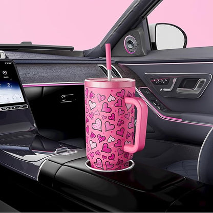 Meoky 40 oz Tumbler with Handle and Straw: Stainless Steel Insulated Tumbler with Lid and Straw - 100% Leak Proof Tumbler for Car Cup Holders - Travelers Commuters Workers, Blush Heart