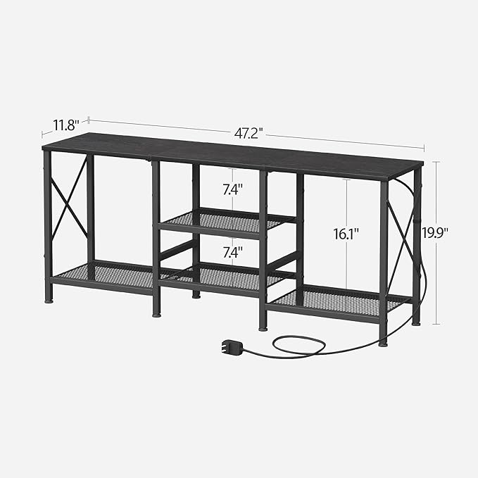 JARHETUN TV Stand with LED Lights for 55 Inch TV, Entertainment Center with 3-Tier Open Shelves, TV Console Table for Living Room, Bedroom, Black