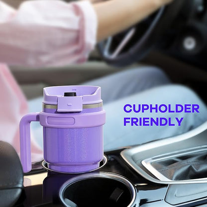 20 oz Insulated Coffee Mug Tumbler with Handle, Stainless Steel Travel Mug Tumbler with Lid and Straw,Double Wall Vacuum Leak Proof Ice Coffee Thermal Cup, Sky Blue