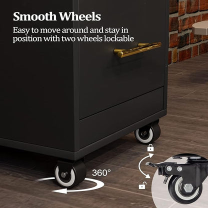 Salon Trolley Cart with Wheels, 3-Drawer Rolling Hair Styling Station, Mobile Beauty Trolley with Hot Tools Holder, Storage for Salon, Barbershop, Spa & Tattoo, Black