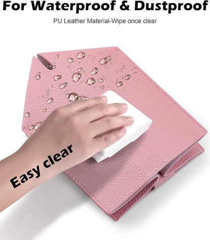 Tclouda Tissue Box Cover for PU Leather, Modern Simple Solid Color Holder Square Tissue Bag, Ideal for Bathrooms,Office,Car,Nightstand,Outdoor Tent,Dining Table,5"X5"X5", Single Pink
