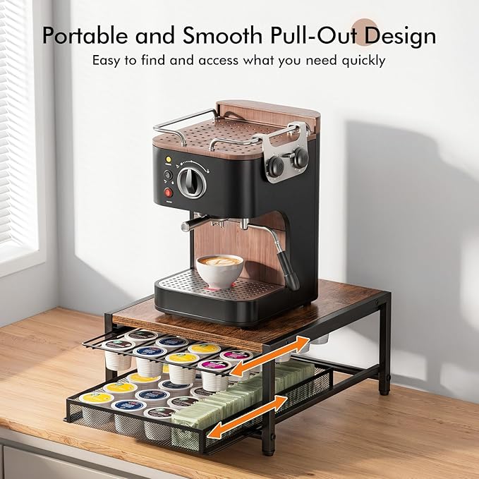Kssiaz K Cup Holder, 2-tier Coffee Pod Holder for 48 Pods, K Cup Drawer Organizer with Sliding Storage Drawer, Coffee Bar Station Organizer for Countertop, Space Saving, Home & Office, Black