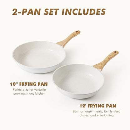 SENSARTE Nonstick Frying Pan Skillets, White Ceramic Coating Omelette Pans, Healthy Cookware Chef's Pan, Free of Intentionally Added PTFE & PFAS (10+12 Inch)