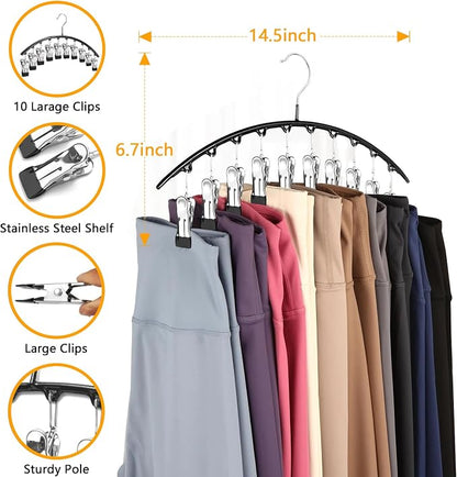 Legging Hangers for Closet Organizer, Hat Hangers for Closet 4 Pack with 10 Clips Holds 40 Leggings, Legging Hanger, Pants Storage Organizer Suitable for Socks, Panties, Underwear, Pants (4-Black)
