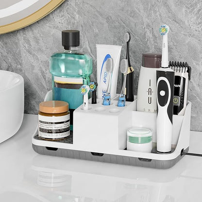 Boperzi Electric Toothbrush Holders with Cord Slots: Detachable Toothbrush and Toothpaste Holders, Large Tooth Brush Storage Caddy Set Drainage, Anti-Slip Bathroom Counter Organizer for Family, Kids