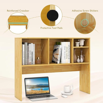 Desk Hutch, Desktop Shelf with 4 Shelves, Desk Bookshelf w/Anti-Toppling Devices, Wood Table Top Bookshelf Organizer, Small Desk Shelf for Study, Office, Dorm (Burlywood, 4 Shelves)