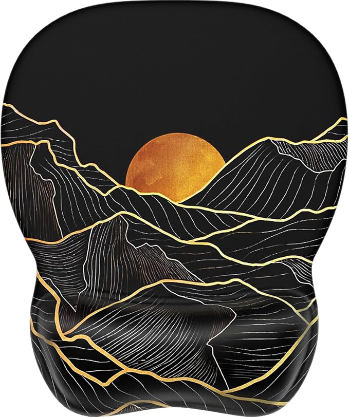 MROCO Ergonomic Mouse Pad with Gel Wrist Rest, 9.4 x 8.1 in, Golden Rise | Ergonomic Shape Design, Multiple Pattern Options, Gel Wrist Comfort, Smooth Lycra Surface, Non-Slip PU Base