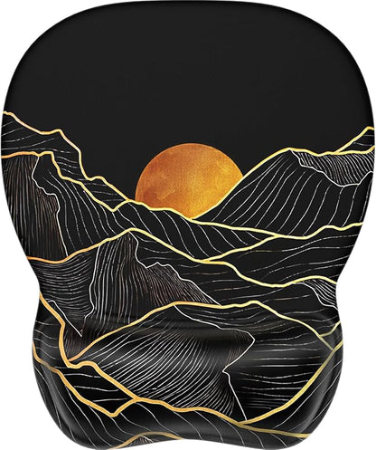 MROCO Ergonomic Mouse Pad with Gel Wrist Rest, 9.4 x 8.1 in, Golden Rise | Ergonomic Shape Design, Multiple Pattern Options, Gel Wrist Comfort, Smooth Lycra Surface, Non-Slip PU Base