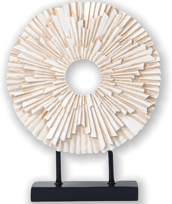 HODESumPure Gold Luxury Round Decorative Sculpture Statue Above Cabinet Home Decorations for Living Room Kitchen Fireplace Mantel Office Bookshelf Table Top Home Decor Accents (White)