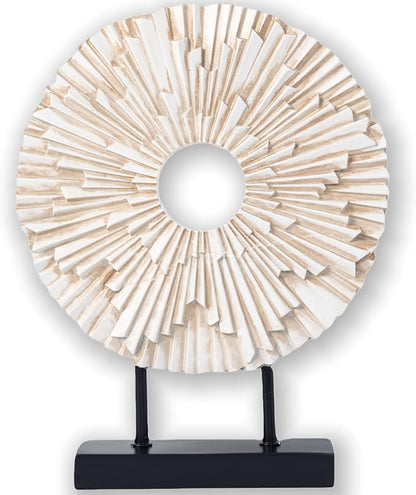 HODESumPure Gold Luxury Round Decorative Sculpture Statue Above Cabinet Home Decorations for Living Room Kitchen Fireplace Mantel Office Bookshelf Table Top Home Decor Accents (White)