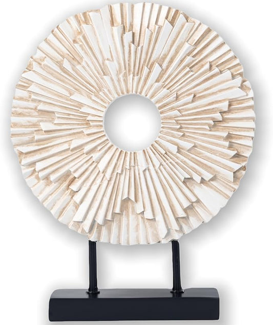 HODESumPure Gold Luxury Round Decorative Sculpture Statue Above Cabinet Home Decorations for Living Room Kitchen Fireplace Mantel Office Bookshelf Table Top Home Decor Accents (White)