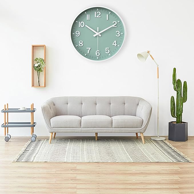 HZDHCLH Green Wall Clocks Battery Operated,12 inch Silent Non Ticking Modern Wall Clock for Living Room Bedroom Kitchen Office Classroom Decor
