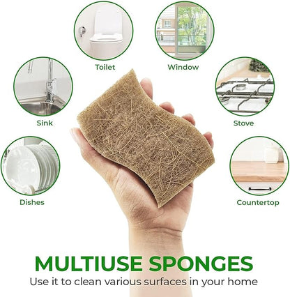 AIRNEX Natural Kitchen Sponges (24 Pack) - Biodegradable Cellulose & Coconut Scrubber Dish Sponges for Kitchen - Eco-Friendly, Non Scratch, Compostable, Non Toxic S-Shaped Natural Sponges for Dishes