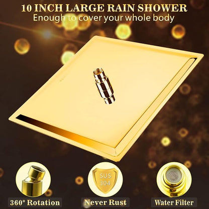 Voolan Rain Shower head, High Pressure Shower Head Made of 304 Stainless Steel, Relaxed Shower Experience Even at Low Water Flow and Pressure (10" Gold)