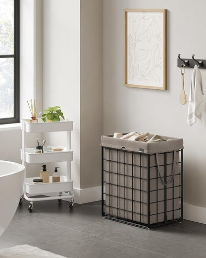 SONGMICS Laundry Hamper, 23.8 Gal. (90L) Laundry Basket, Collapsible Clothes Hamper, Removable and Washable Liner, Metal Wire Frame, for Bedroom Bathroom, Black and Camel Brown ULCB190N01