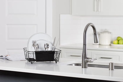 Better Houseware in-Sink Dish Drying Rack, Coated Steel, Black, 14.5 x 13 x 5 Inch, 2-Piece Set with Removable Utensil Caddy and Non-Slip Handles