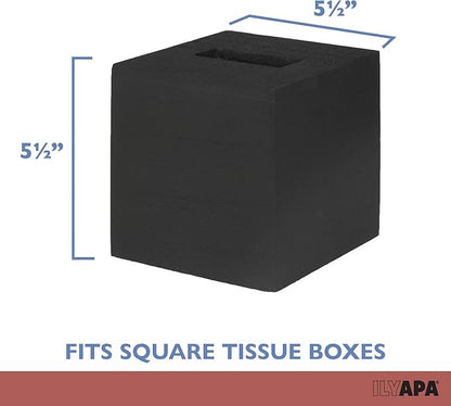 Ilyapa Wood Tissue Box Cover Square - Rustic Farmhouse Black Wooden Tissue Holder