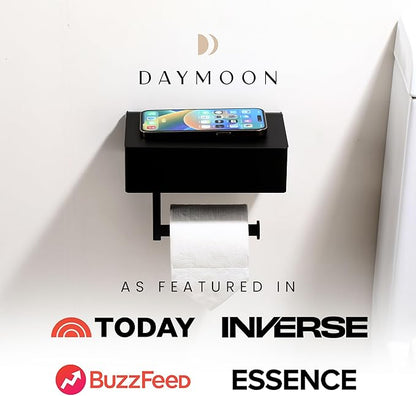 Day Moon™ Matte Black Toilet Paper Holder with Shelf, Wipe Holder for Bathroom Flushable Wipes Dispenser Toilet Paper and Wipes Holder Toilet Paper Holder with Storage