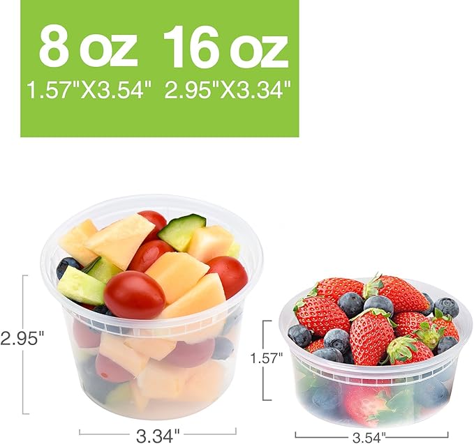 Glotoch 48 Pack (Mixed) 8 oz, 16 oz. and 32 oz. Plastic Food and Drink Storage Containers Set with Lids - Microwave, Freezer & Dishwasher Safe Eco-Friendly, BPA-Free, Reusable & Stackable