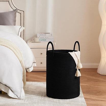 Cotton Rope Laundry Hamper by YOUDENOVA, 72L - Woven Collapsible Laundry Basket - Clothes Storage Basket for Blankets, Laundry Room Organizing, Bedroom Storage, Clothes Hamper – Black