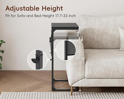 Vagusicc C Shaped End Table with Charging Station, Tall C Table End Table Adjustable Height Side Table for Couch, Small Couch Table Slide Under Sofa Table TV Tray Table for Living Room, Bedroom, Black