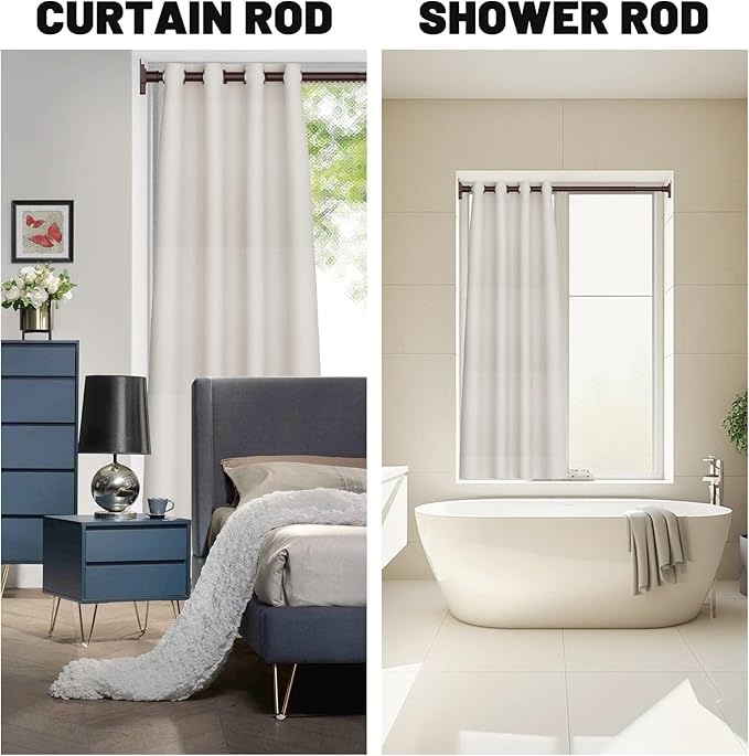 UIOSANRT Brown Shower Curtain Rod 31-68 inches, Stainless Steel Shower Rod & Tension Rod, Adjustable Tension Shower Curtain Rod for Bathroom, Windows, Closet