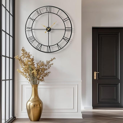 Cuspin Large Wall Clock for Living Room Mantel Decor, 36 Inch Wall Clock Battery Operated, Metal Round Roman Numeral Big Black Clock for Bedroom, Home, Kitchen, Office, Wall Decor