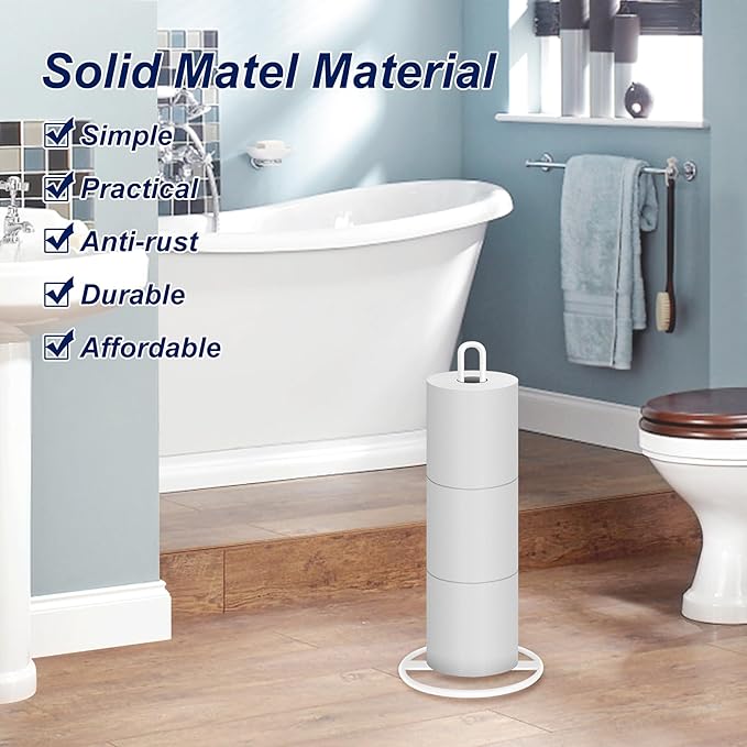 Toilet Paper Holder Stand, OBODING, White Freestanding Toilet Paper Holder for Storing 3 Rolls of Toilet Papers (White)