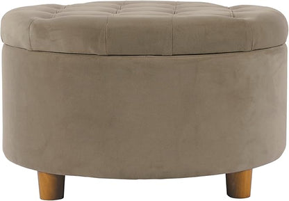 Homepop Home Decor | Button Tufted Velvet Round Storage Ottoman | Ottoman with Storage for Living Room & Bedroom, Fawn Velvet
