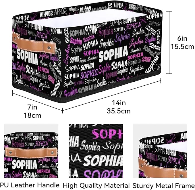 Custom Name Storage Basket, Personalized Small Storage Basket with Handles for Organizing Women Cosmetics Kids Toys Office Closet Shelf Baskets, Black with Colorful Names