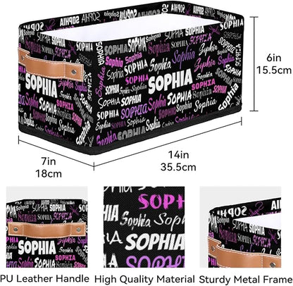 Custom Name Storage Basket, Personalized Small Storage Basket with Handles for Organizing Women Cosmetics Kids Toys Office Closet Shelf Baskets, Black with Colorful Names