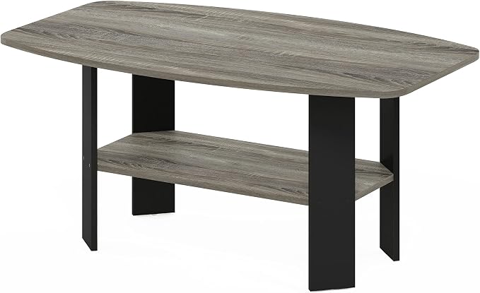 Furinno Simple Coffee Table, 2-Tier Small Coffee Table wih Open Shelf, Side Table, Tabletop with Soft Edges, for Living Room, Home Office, Grey Oak
