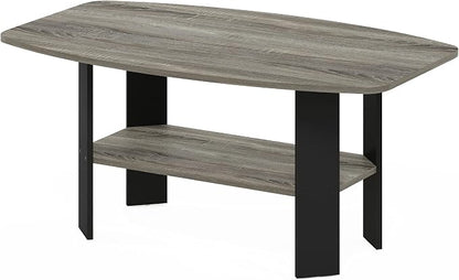 Furinno Simple Coffee Table, 2-Tier Small Coffee Table wih Open Shelf, Side Table, Tabletop with Soft Edges, for Living Room, Home Office, Grey Oak