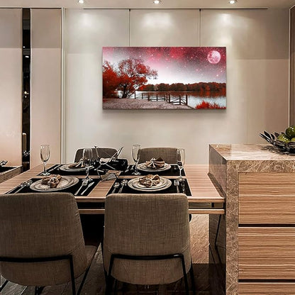 Print Artwork Wall Art Decor Poster for living room Red tree moon starry sky red landscape painting bathroom Wall Art for bedroom Canvas Prints Picture Works Ready to Hang Office Home decorations
