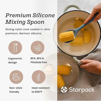 Starpack 'Mix it Up' Premium Silicone Cooking Spoons - Silicone Mixing Spoons for Baking Heat Resistant 600°F - Nonstick Cookware Serving Spoon for Kitchen - Rubber Stirring Spoon
