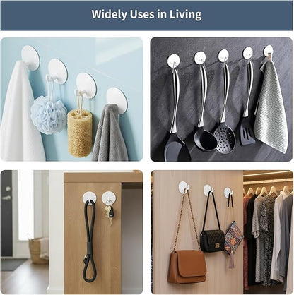 Rise age Adhesive Hooks Heavy Duty Waterproof in Shower Hooks for Hanging Loofah, Towels, Clothes for Bathroom Removable Adhesive Wall Hooks Door Hook Stainless Steel Stick on Hooks 4 Pcs (White)