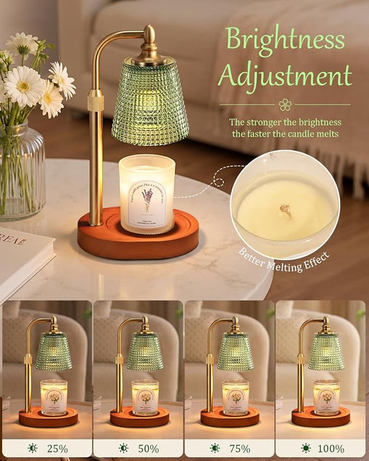 Hong-in Candle Warmer Lamp with Timer Dimmer, Birthday Gifts for Women, House Warming Gifts for New Home, Vintage Room Decor, Adjustable Height Candle Lamp, Wax Warmer for Scented Jar Candles, Green