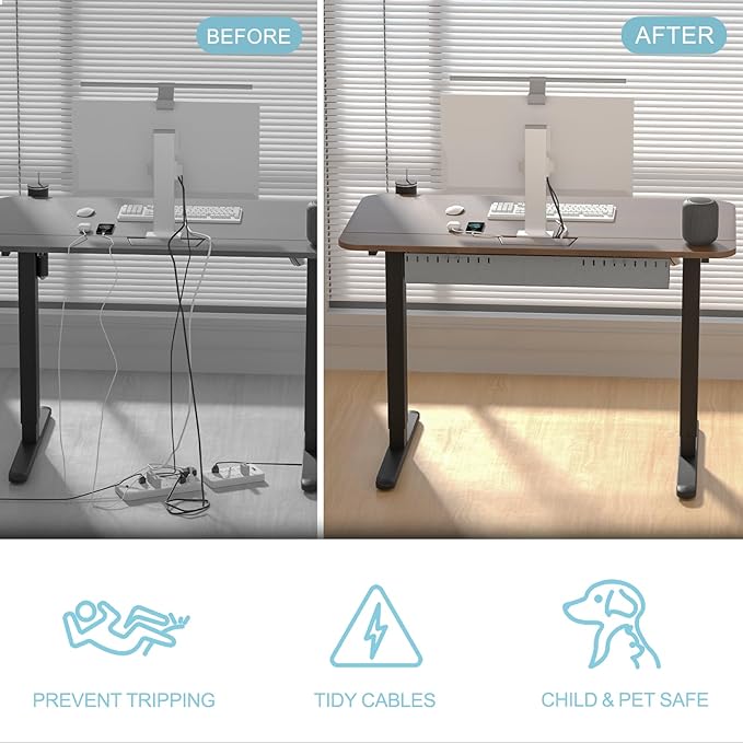 Electric Standing Desk with Cable Management Tray,55x24 Inch Adjustable Height Sit Stand Desk,with Memory Presets & Anti-Collision Computer Desk,for Office,Home,Walnut Top&Black Frame