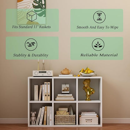6-Cube Storage Shelf Bookcase - Wooden 3-Tier Floor Standing Open Bookshelf for Home and Office, Display Cabinet, Warm White